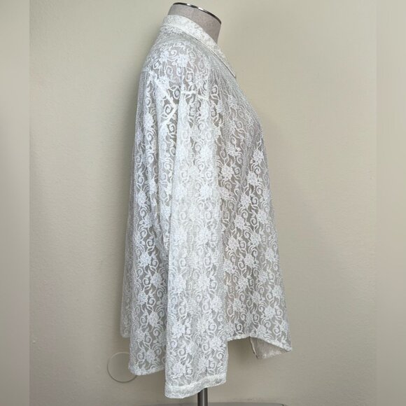 Vintage MONTRER Off-White Lace Button-Up 3/4 Sleeve Shirt Made in Korea Size L - Picture 6 of 9